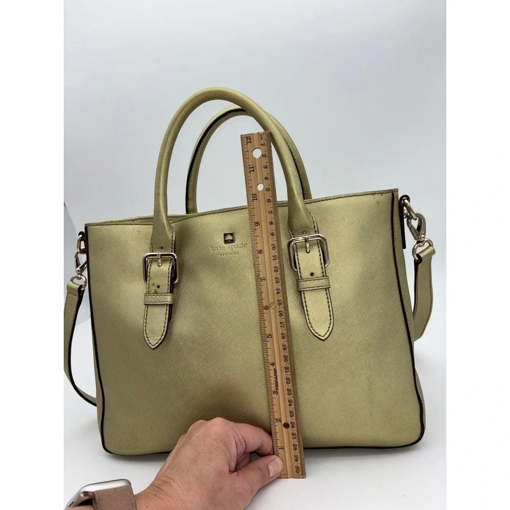 KATE SPADE NEW YORK Gold Satchel Crossbody Handbag Bag Saffiano Leather Metallic